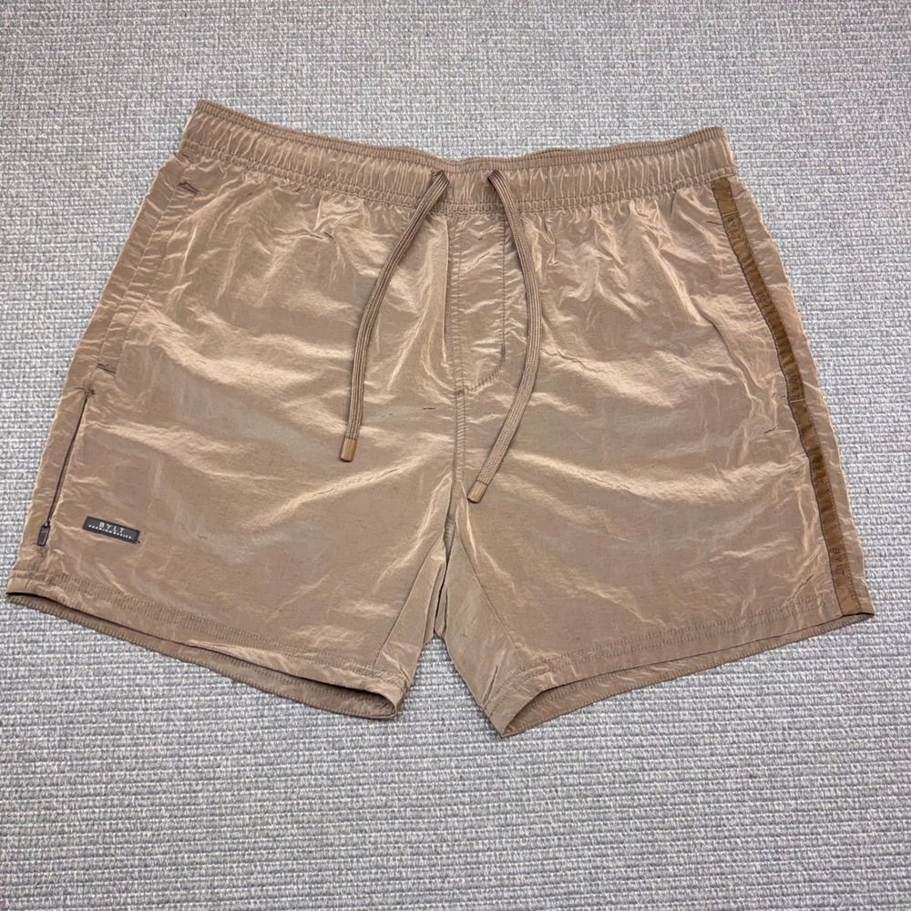 BYLT Premium Basics Mens Swim Shorts Tan Brown Elasticโ Waist Athletic Large